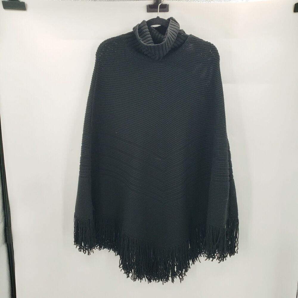 Banana Republic Black Turtleneck Sweater Shawl Womens Medium Large Wool Ribbed - Picture 10 of 10